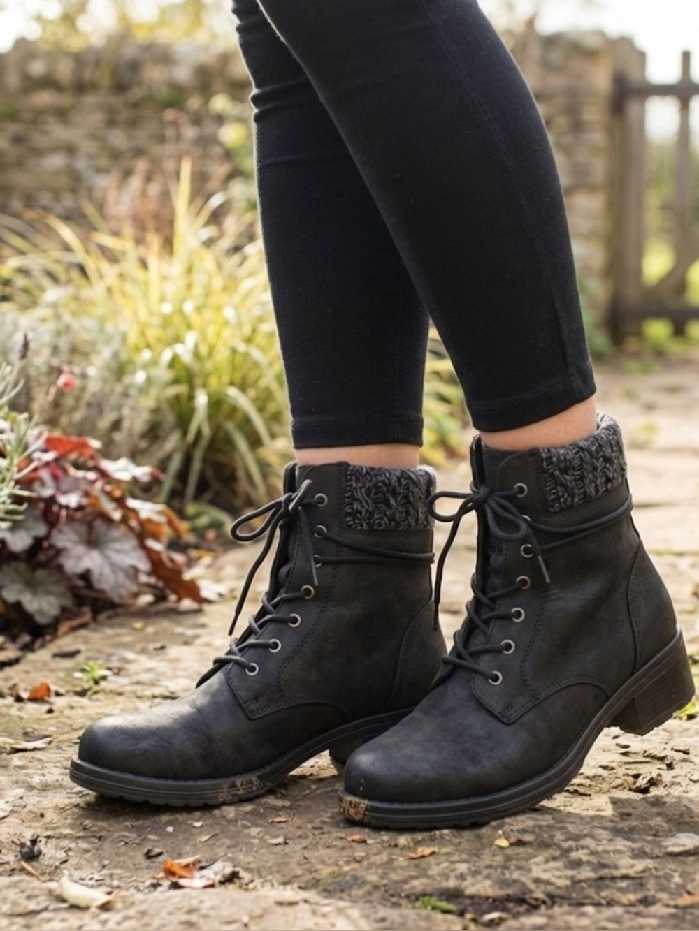 CUSHIONAIRE Dunes Rena Lace Up Combat Boot, Women’s 10W, Black